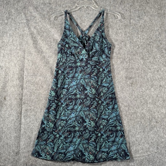 Patagonia Amber Dawn Jersey Dress Women Medium Blue Tropical Floral Sleeveless - Picture 1 of 11